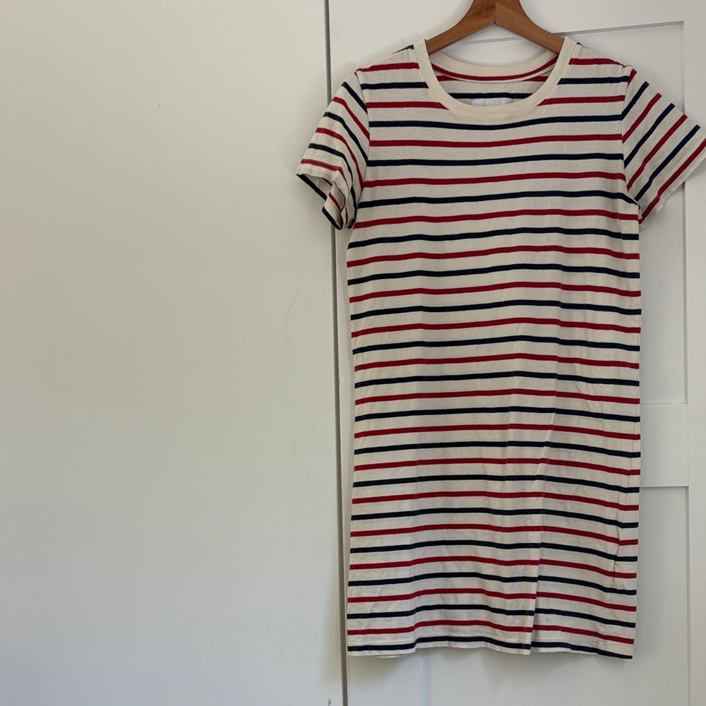 Curren Elliott Striped Short Sleeve Tee Dress - Red & Navy on Cream, xs/sm